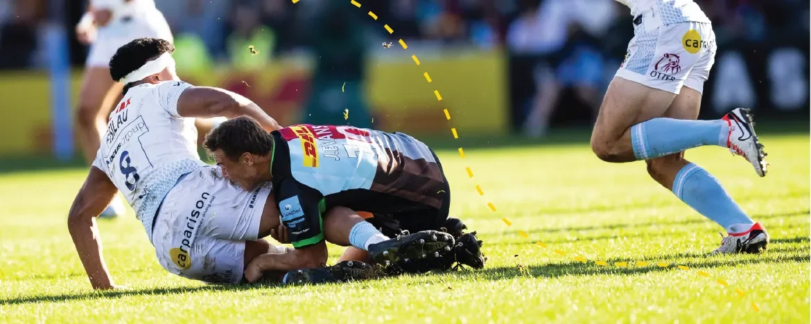 Rugby tackle on floor