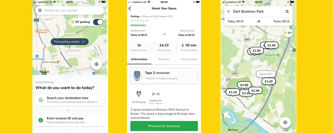 Screenshots from JustPark app