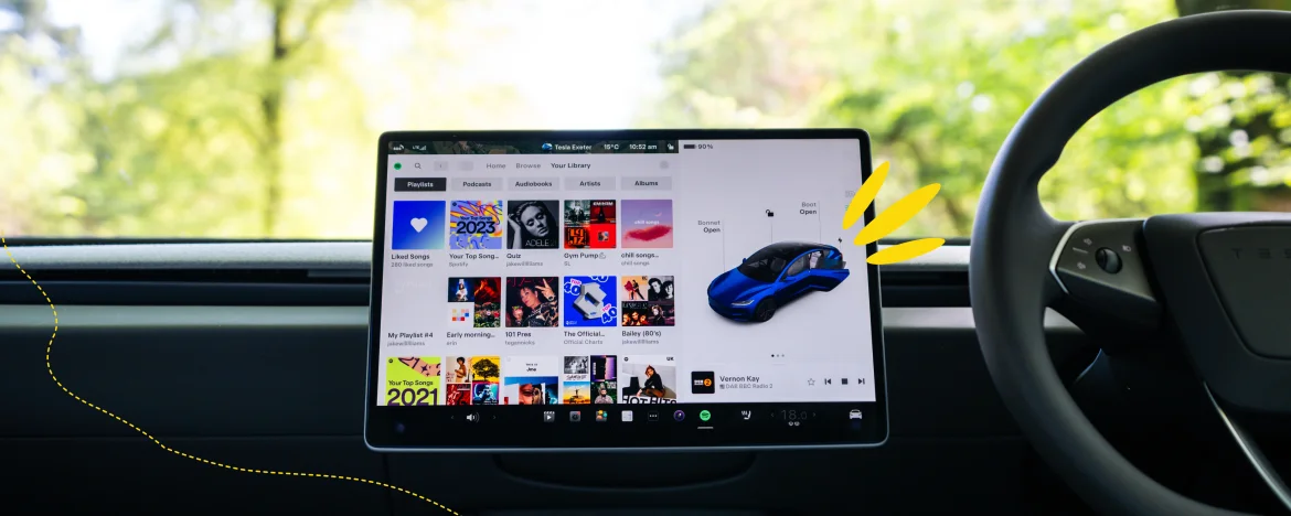 Tesla Model 3 interior with yellow accents