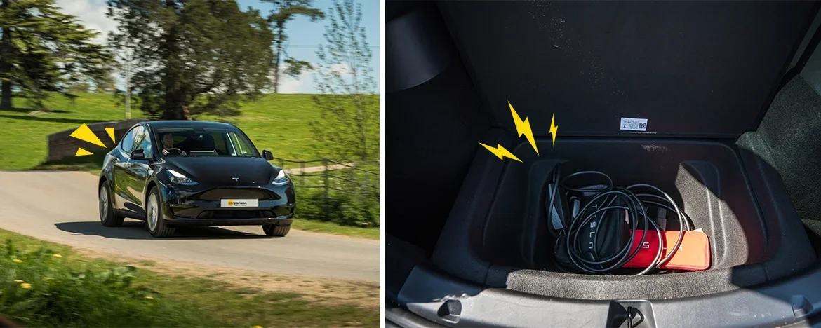 Tesla Model Y driving and charging cables