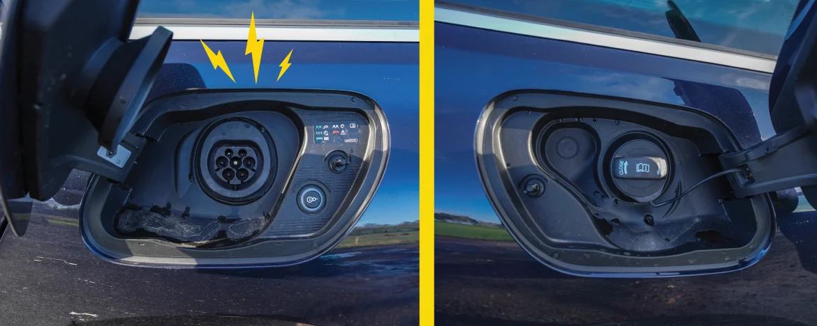 Audi A5 e-hybrid charge and fuel flaps