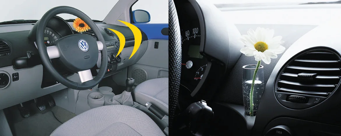 Volkswagen Beetle steering wheel vase
