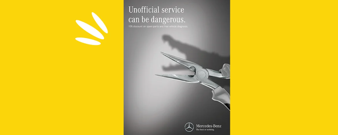 Mercedes "Unofficial servicing can be dangerous" ad