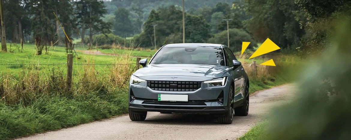 Polestar 2 driving up ramp