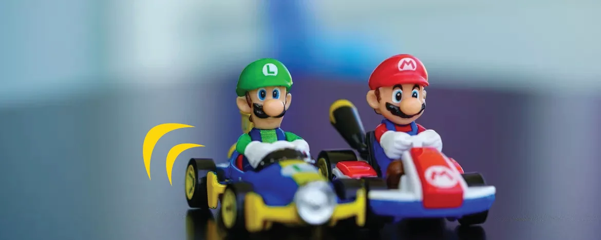 Mario and Luigi in Mario Kart karts