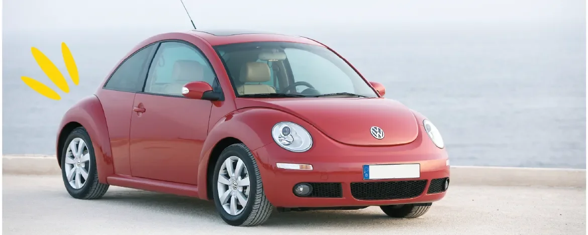The New Beetle parked beside water