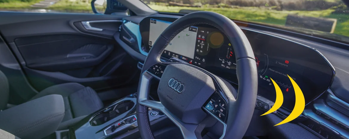 Audi A5 e-hybrid steering wheel and screens