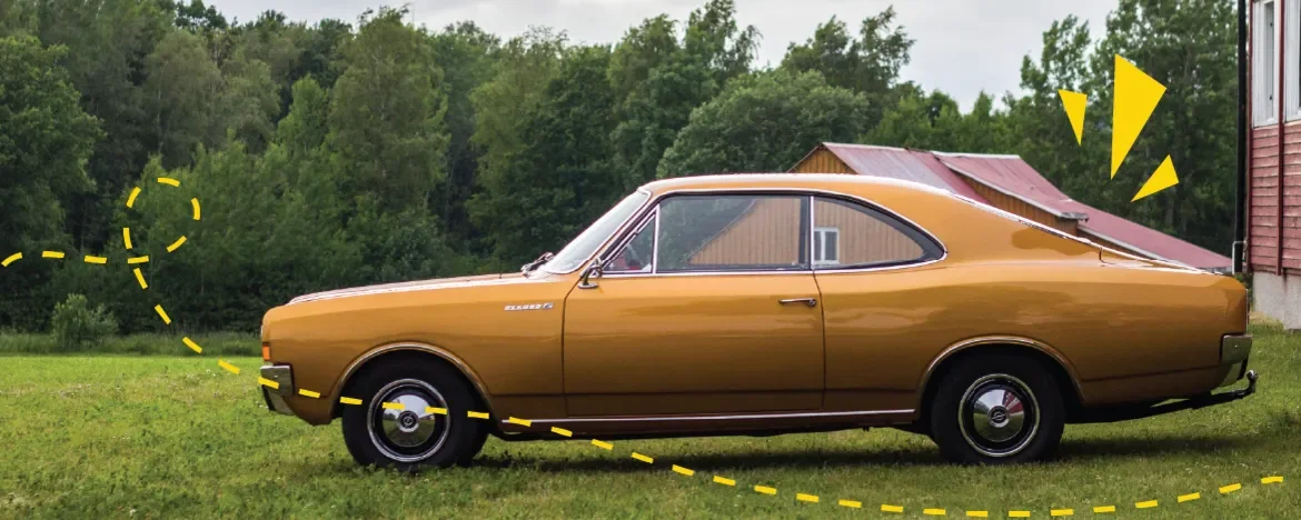 Vintage Vauxhall Manta with yellow accents