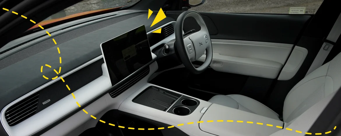 XPENG G6 interior with yellow accents