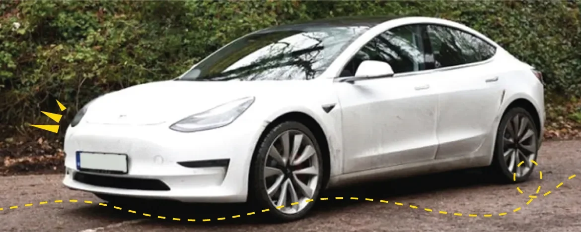 Tesla Model 3 in white with image accents