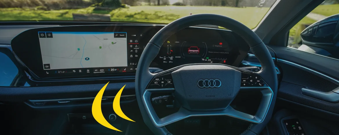 Audi A5 e-hybrid front steering wheel and screen