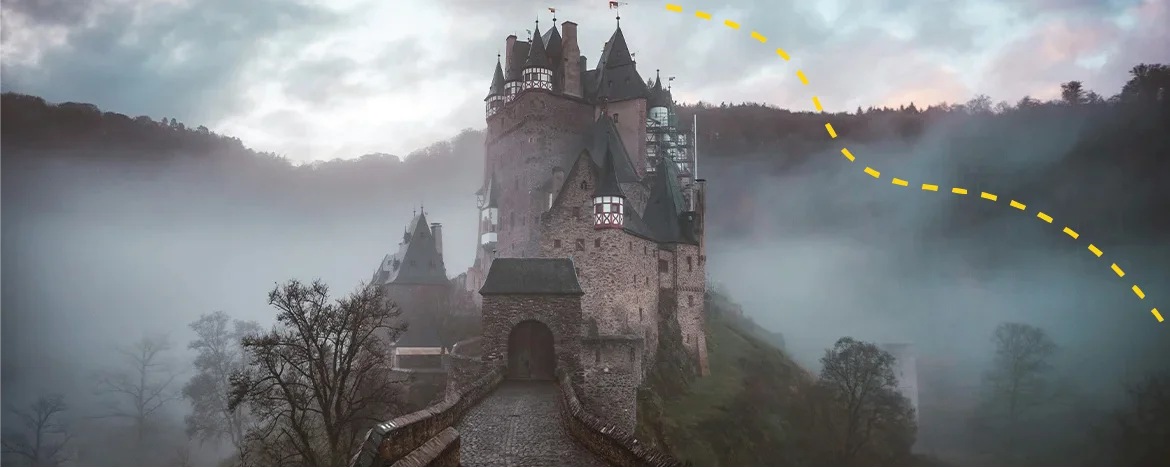 Castle shrouded in fog
