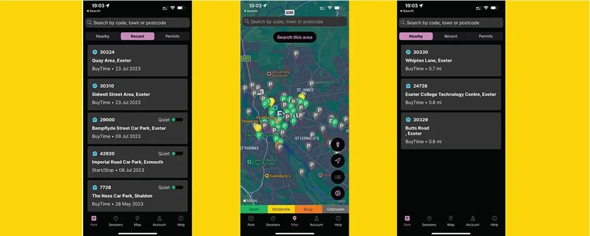 Screenshots from RingGo app