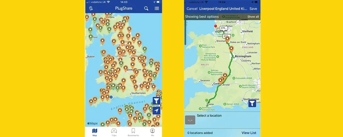 Screenshots from PlugShare app