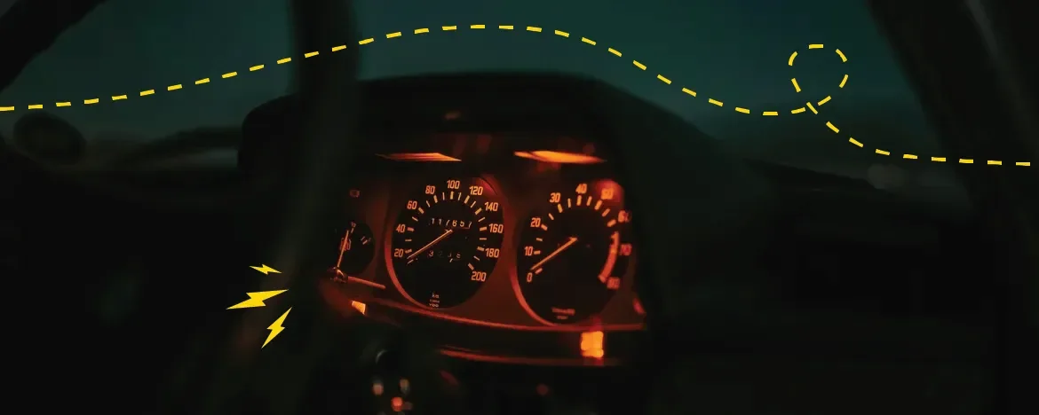 darkly lit interior of car