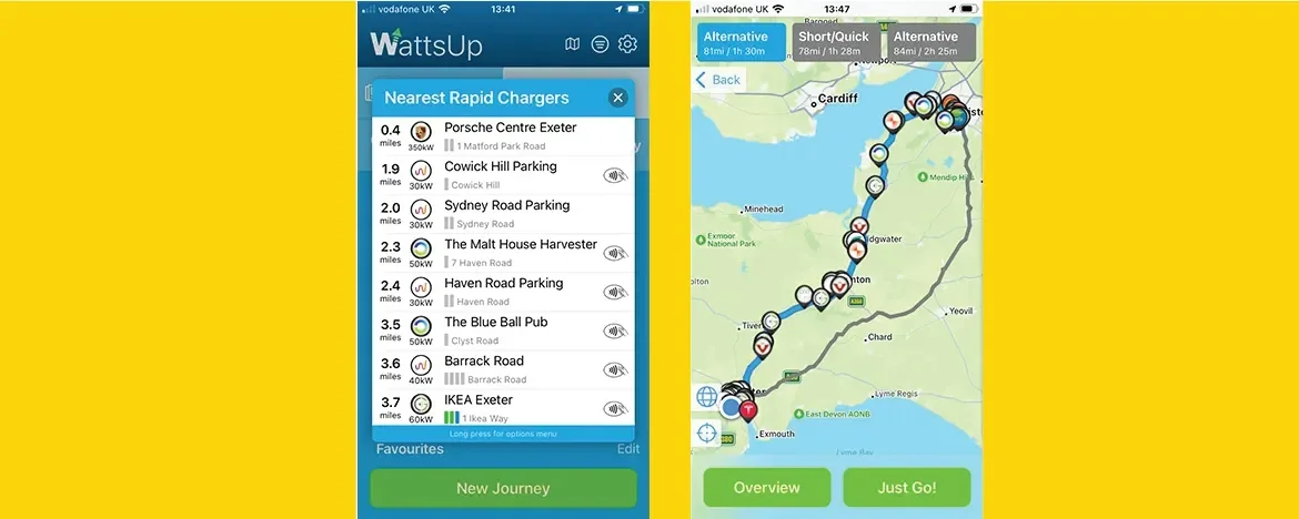Screenshots of WattsUp app