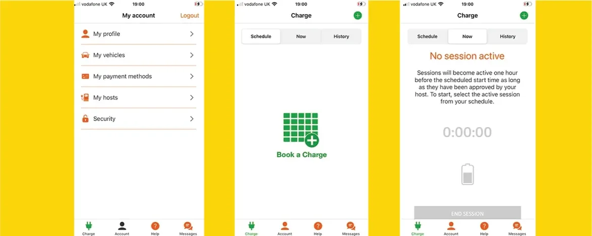 Screenshots from Co Charger app