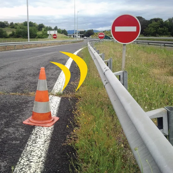 cone on road and no entry sign