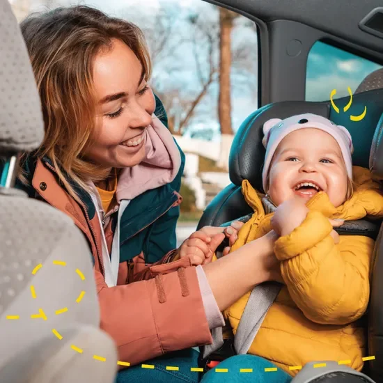 mother with baby in car seat